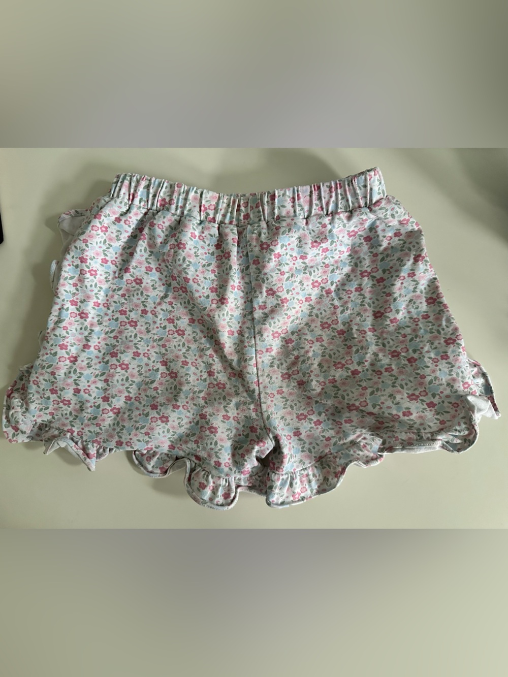 Stitchy Fish Floral Ruffle Trim kid’s Shorts - Pink Multi - Picture 2 of 4